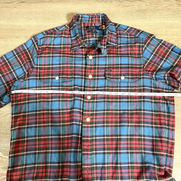 Polo Ralph Lauren Blue Red Performance Flannel Double Button Shirts Men's XL - Picture 7 of 12